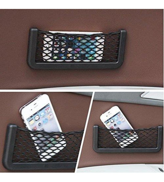 Car seat side back pocket storage string bag phone holder