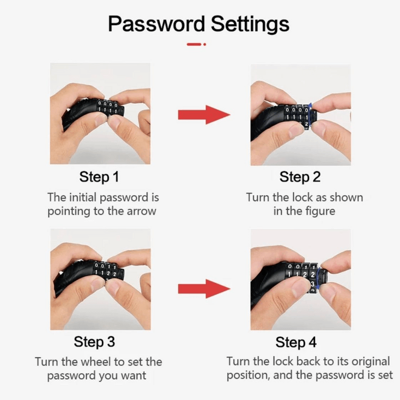 Anti-theft 4 digits security cable black color lock for bicycle