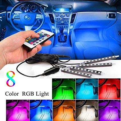 4-piece 8 color led interior lighting kit for car-ir control