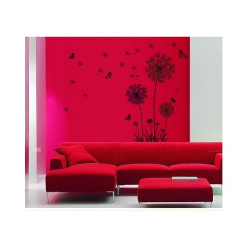 Butterfly flying in dandelion vinyl wall sticker - black