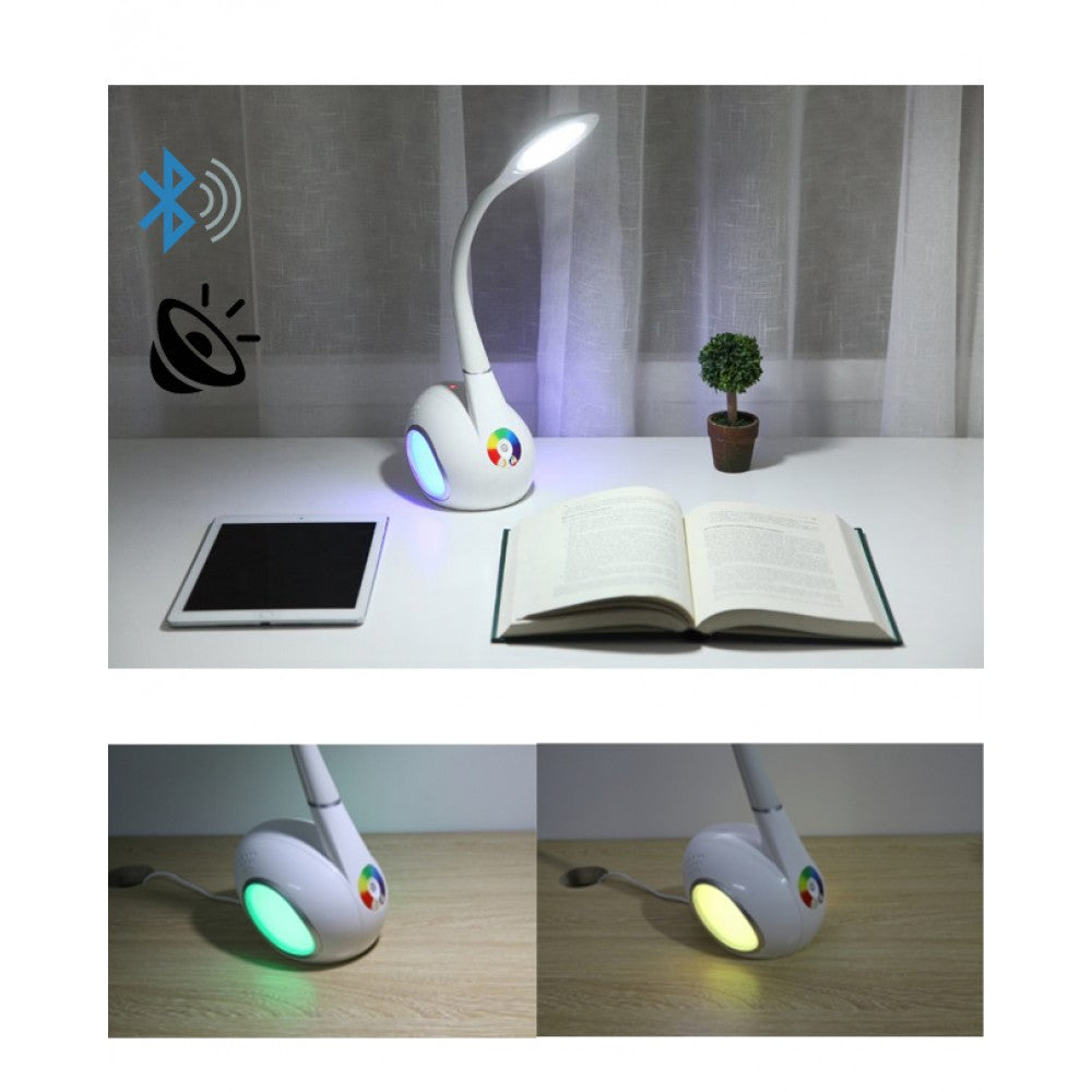 Led table lamp with multi-grade dimming + bluetooth speakers