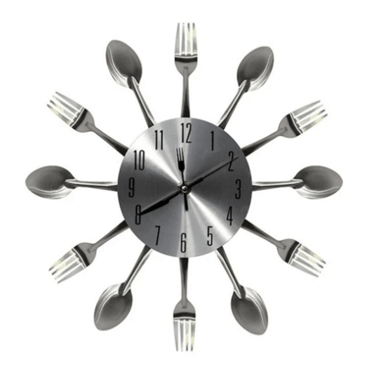Silver fork spoon kitchen cutlery wall clock