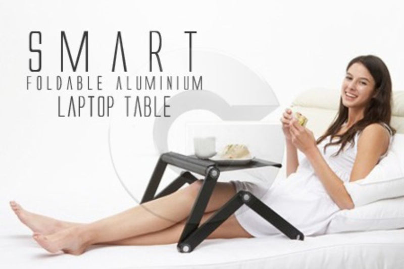 Adjustable aluminium laptop table stand with cooling pad