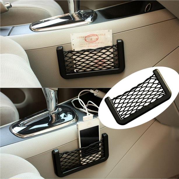 Car seat side back pocket storage string bag phone holder