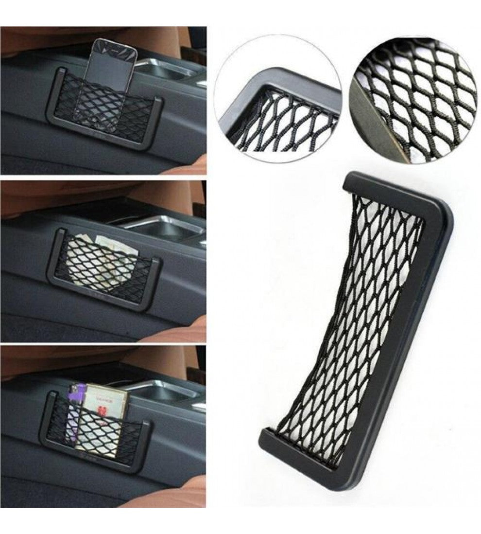 Car seat side back pocket storage string bag phone holder