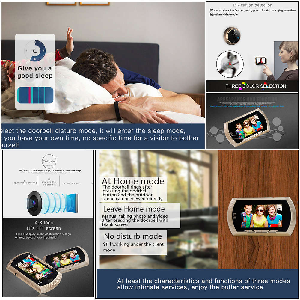 4-3 hd screen smart digital door viewer with ir night vision