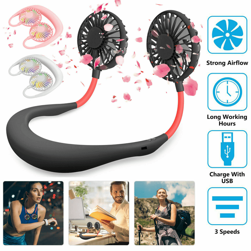 Mini portable led light usb rechargeable fan neck