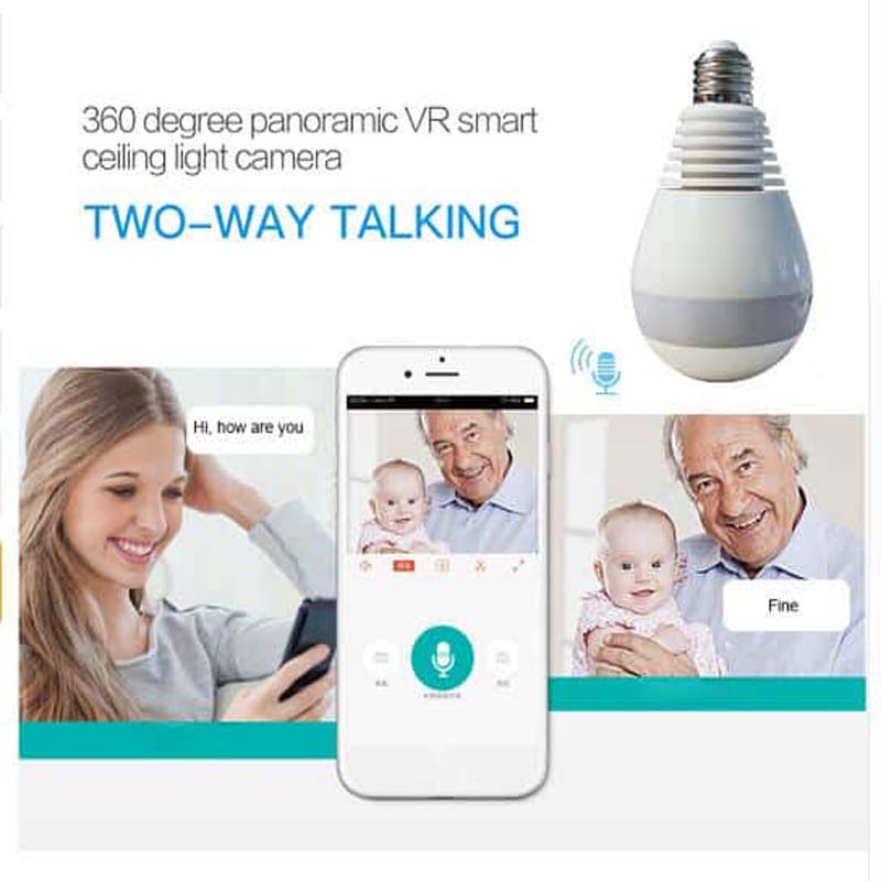 Wi-fi light bulb camera - hd 360 degree panoramic view