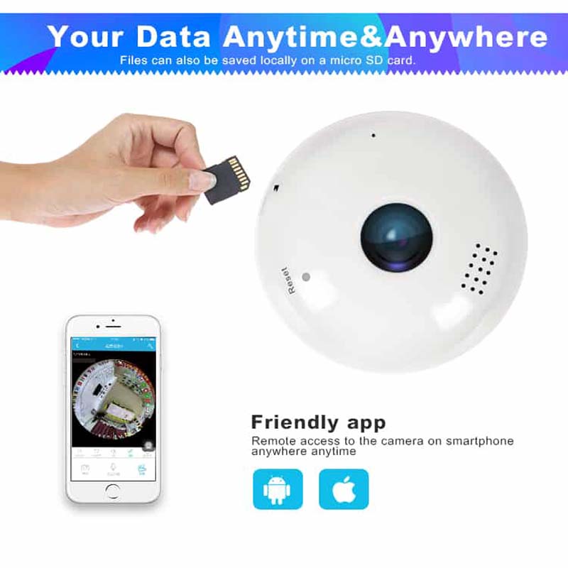 Wi-fi light bulb camera - hd 360 degree panoramic view
