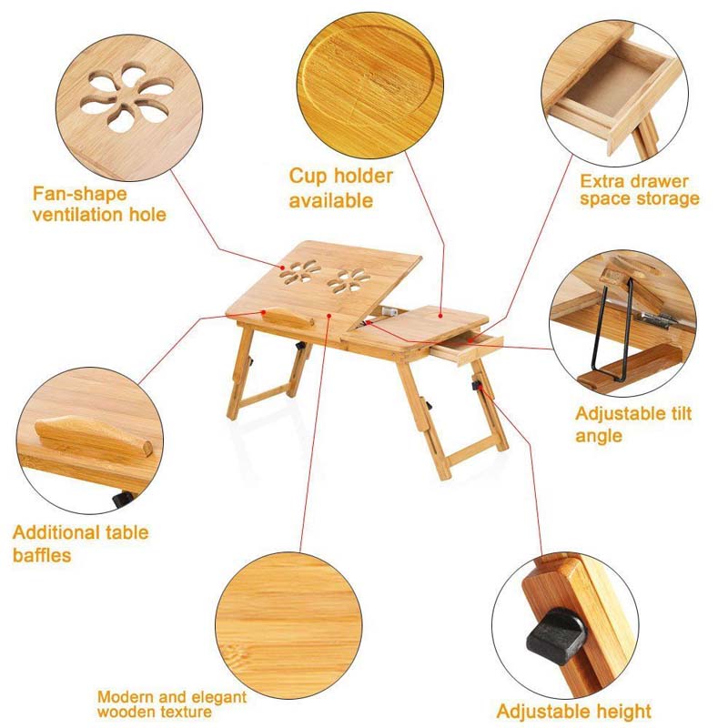 Wooden laptop table & stand with cooling pad