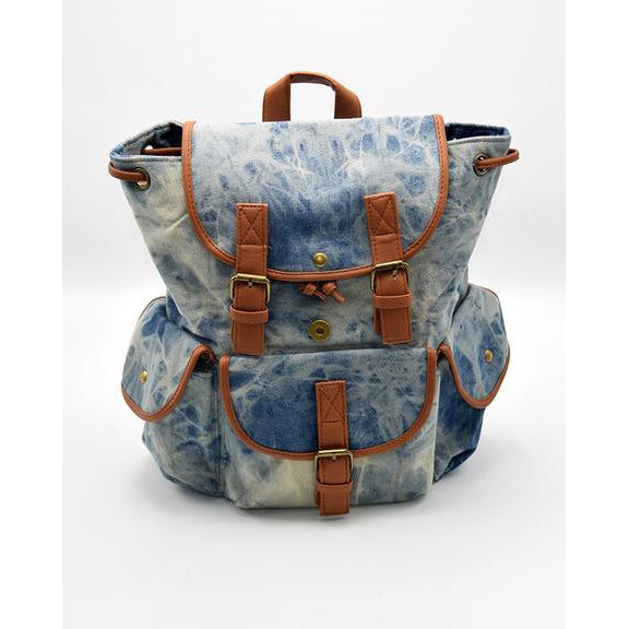 Retro vintage drawstring denim backpack