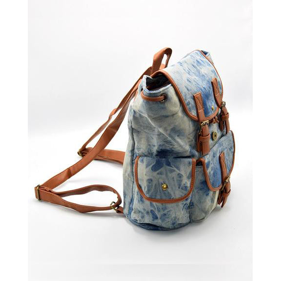 Retro vintage drawstring denim backpack