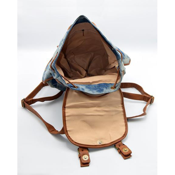 Retro vintage drawstring denim backpack