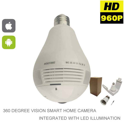 Wi-fi light bulb camera - hd 360 degree panoramic view