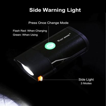 West biking rechargeable 5 modes bicycle front light