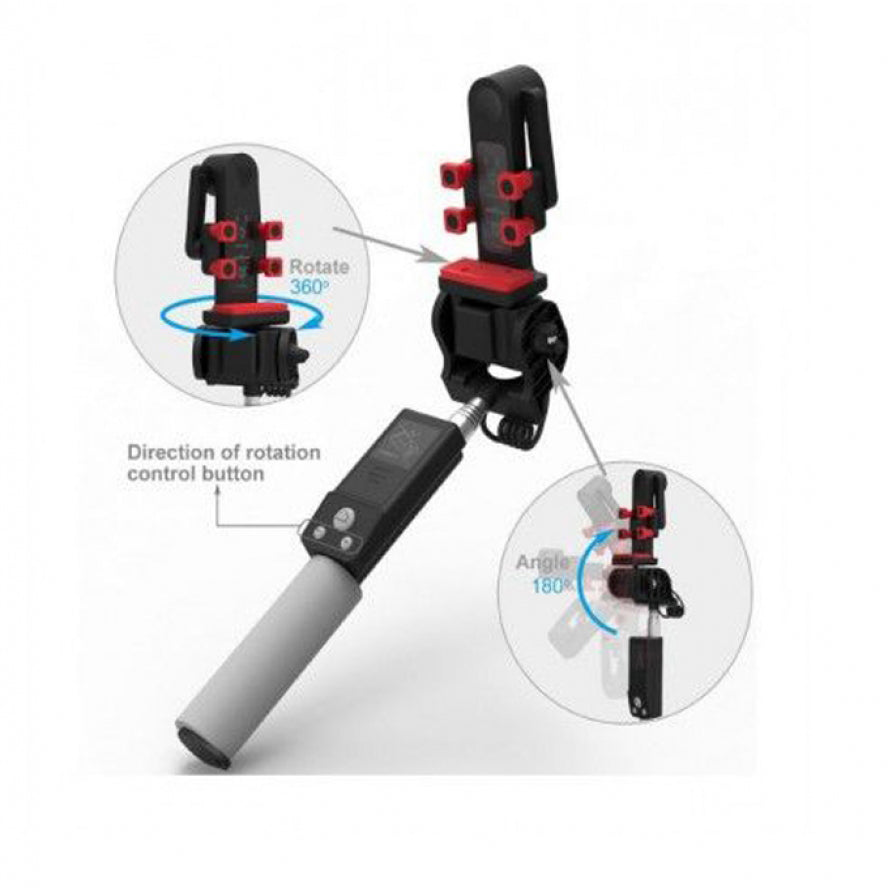Iphoto 360 degree rotation selfie stick - black