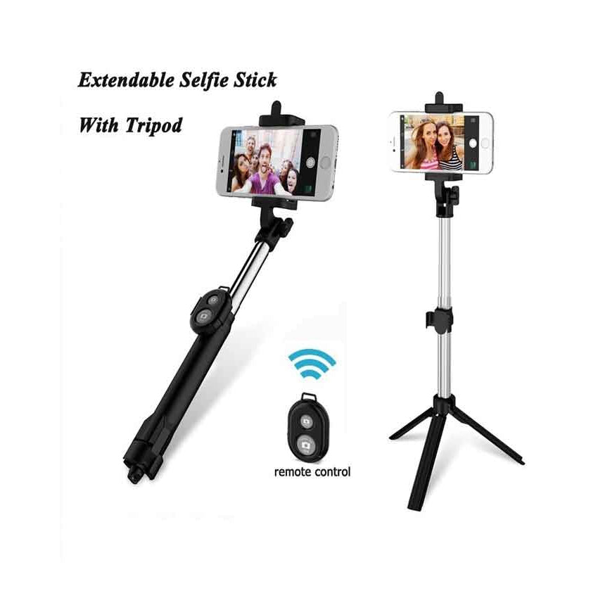 Tripod selfie stick with bluetooth remote shutter