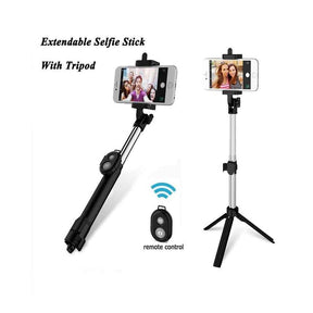 Tripod selfie stick with bluetooth remote shutter