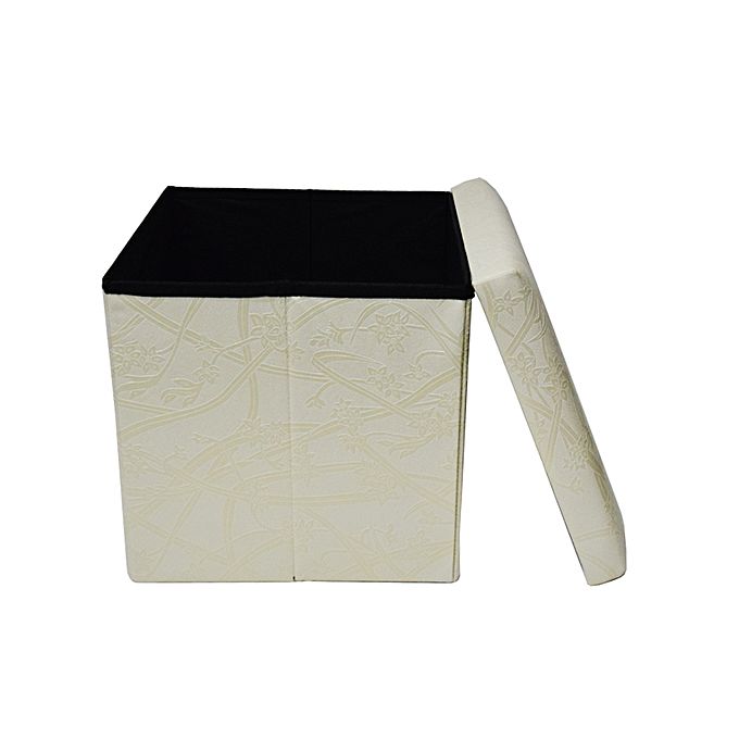 Folding storage ottoman foot rest & stool - cream
