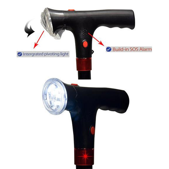 Safety walking stick with alarm - lighted walking cane