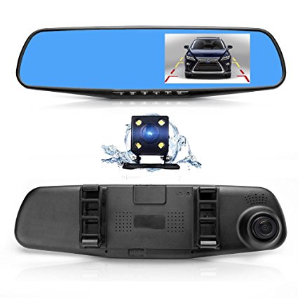 Car dvr mirror front, back hd camera with touch screen lcd