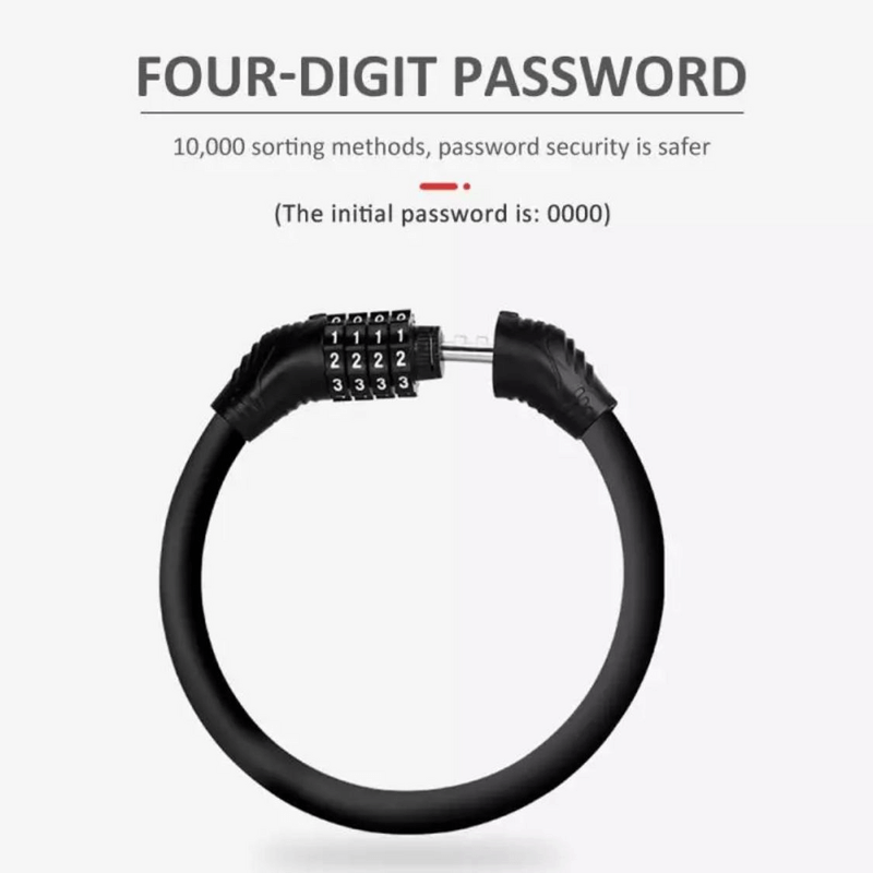 Anti-theft 4 digits security cable black color lock for bicycle
