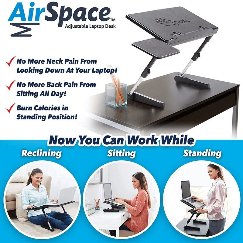 Multi-functional and foldable laptop table air space