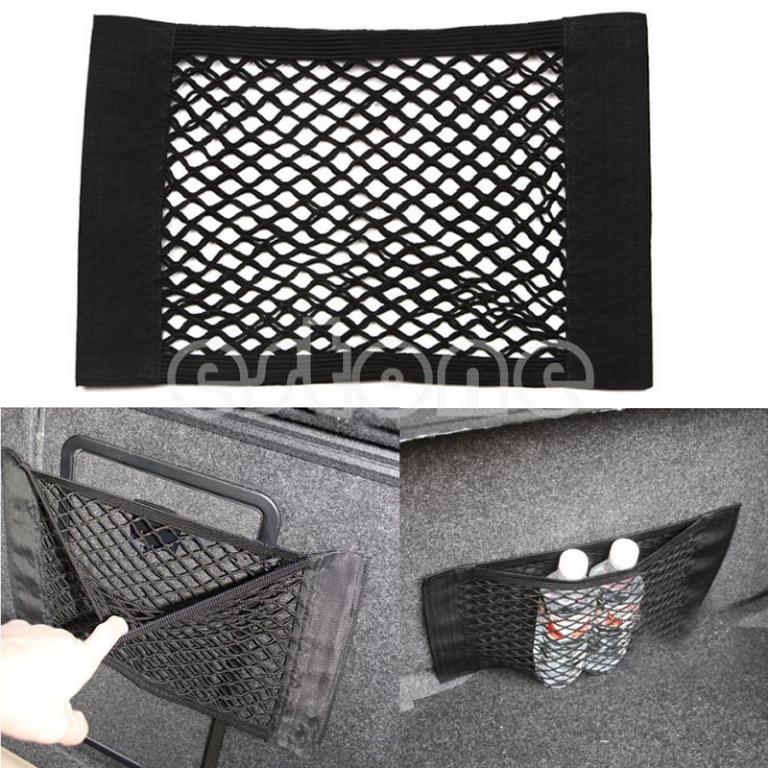 Rear trunk back seat elastic string net mesh storage bag