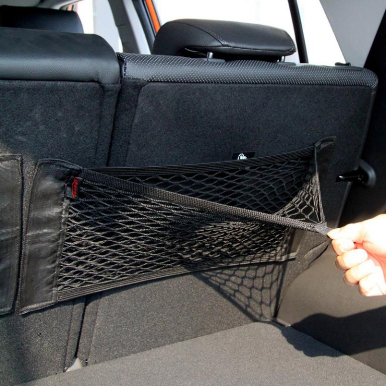 Rear trunk back seat elastic string net mesh storage bag