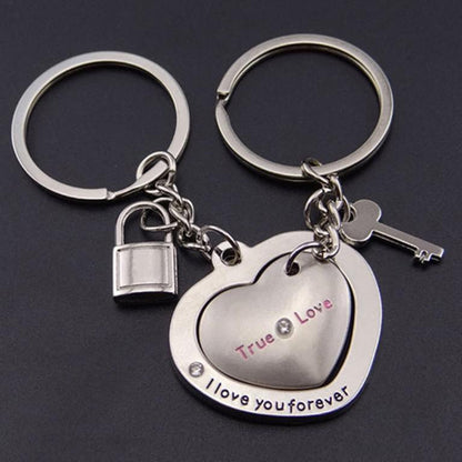1 pair new love heart lock key chain ring key ring ats-0165