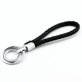 Leather strap weave rope double ring car key ring