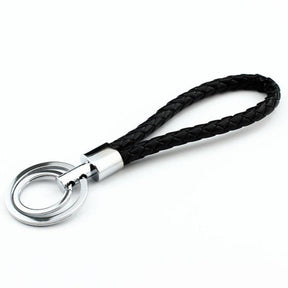 Leather strap weave rope double ring car key ring