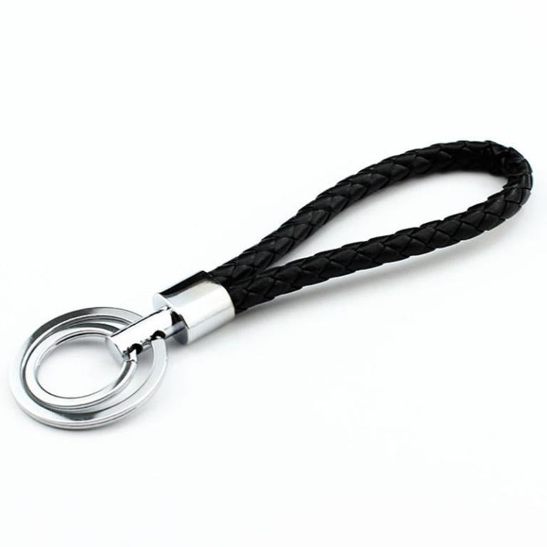 Leather strap weave rope double ring car key ring