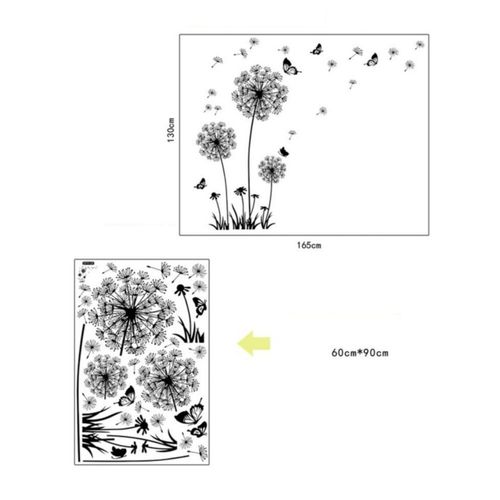 Butterfly flying in dandelion vinyl wall sticker - black