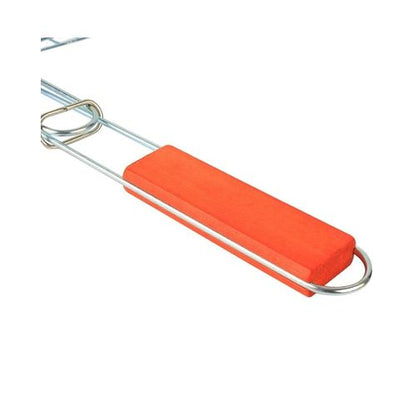 Chrome plated barbecue grill net basket + wood handle- large