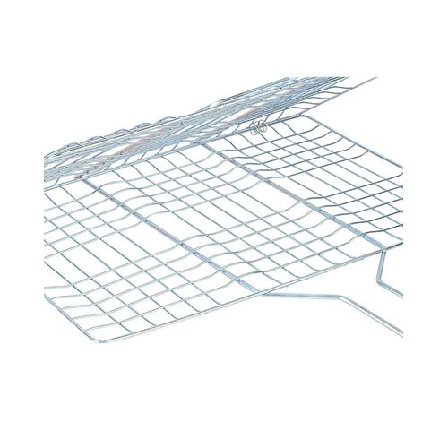 Chrome plated barbecue grill net basket + wood handle medium