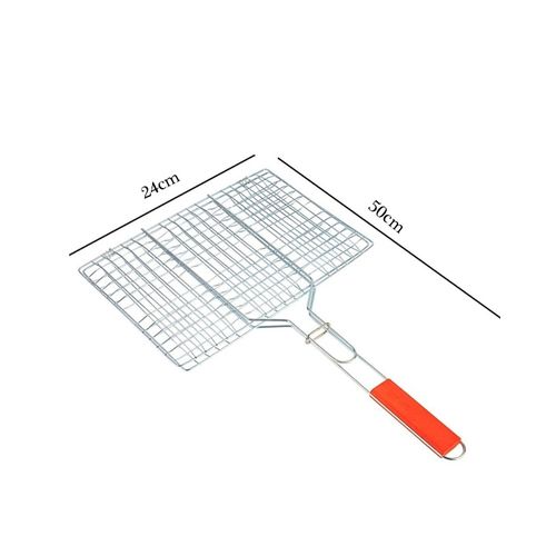 Chrome plated barbecue grill net basket + wood handle small