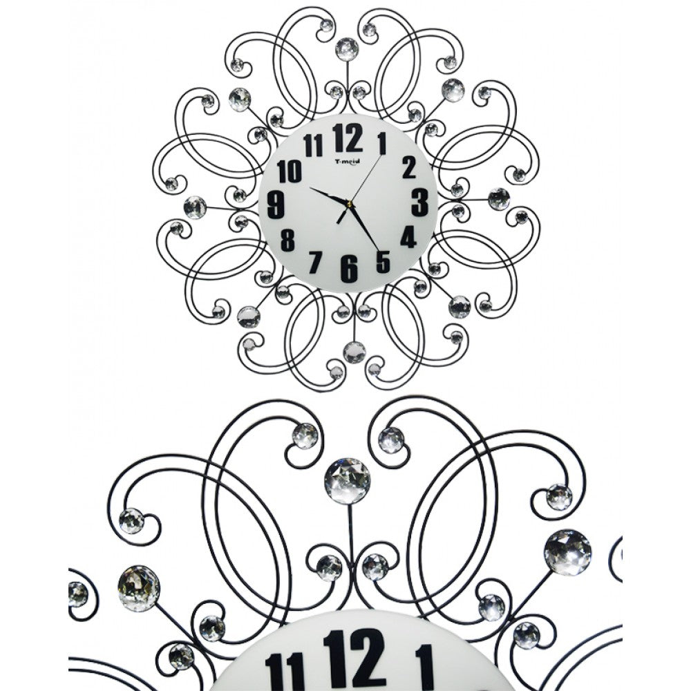 Diamante spiral wall clock flower shape