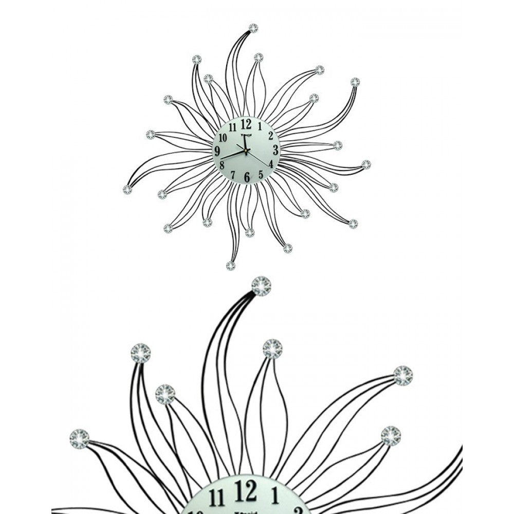 Diamante spiral wall clock silver and black