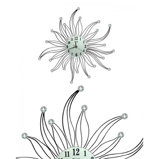 Diamante spiral wall clock silver and black