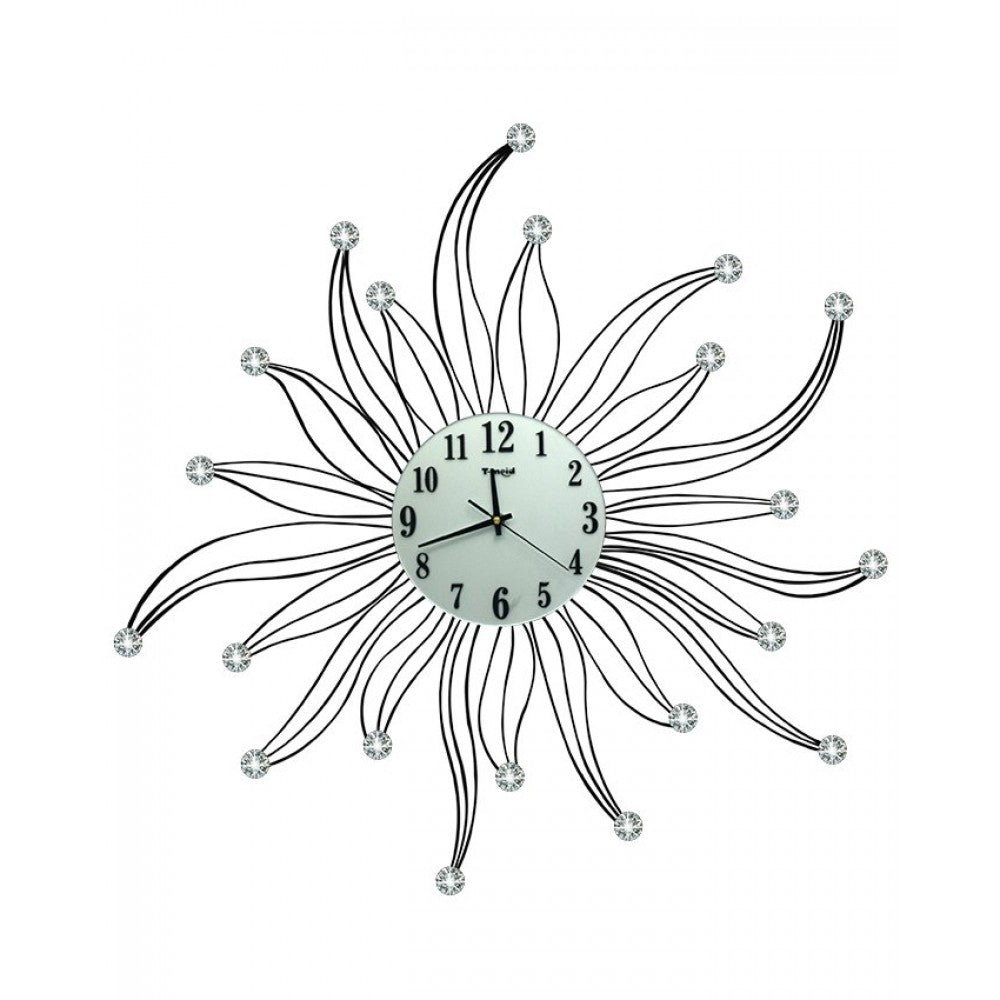 Diamante spiral wall clock silver and black