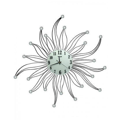 Diamante spiral wall clock silver and black