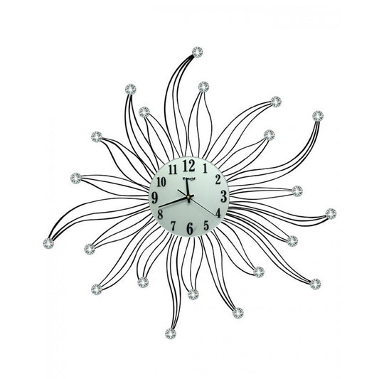 Diamante spiral wall clock silver and black