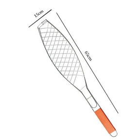 Fish grill basket + outdoor barbecue grill clip +wood handle