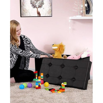 Folding storage ottoman coffee table foot rest stool - black