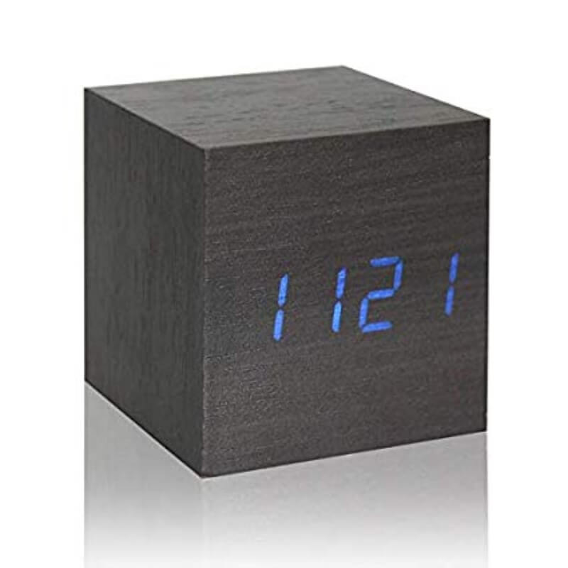 Wooden thermometer digital led alarm clock with light, voice