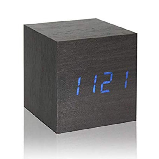 Wooden thermometer digital led alarm clock with light, voice