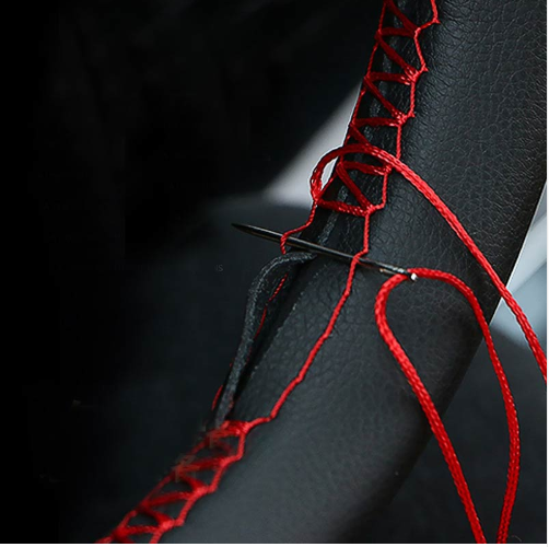 Original leather the steering-wheel cover with needle