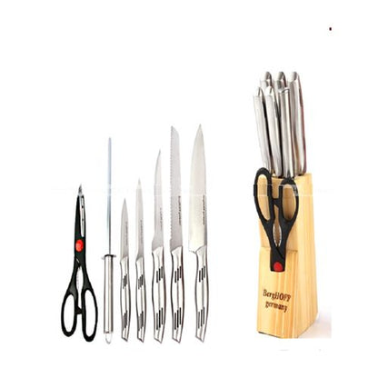 Set of 8pc - stainless steel knife set and holder- black