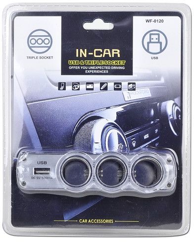 Wf-0120 3-in-1 5v 3-socket usb vehicle power supply